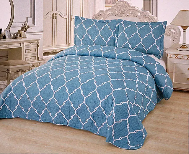 3 Pc. Super Soft Queen Pre-Washed Quilt Set,Quilted Bedspread Coverlet (Selina)