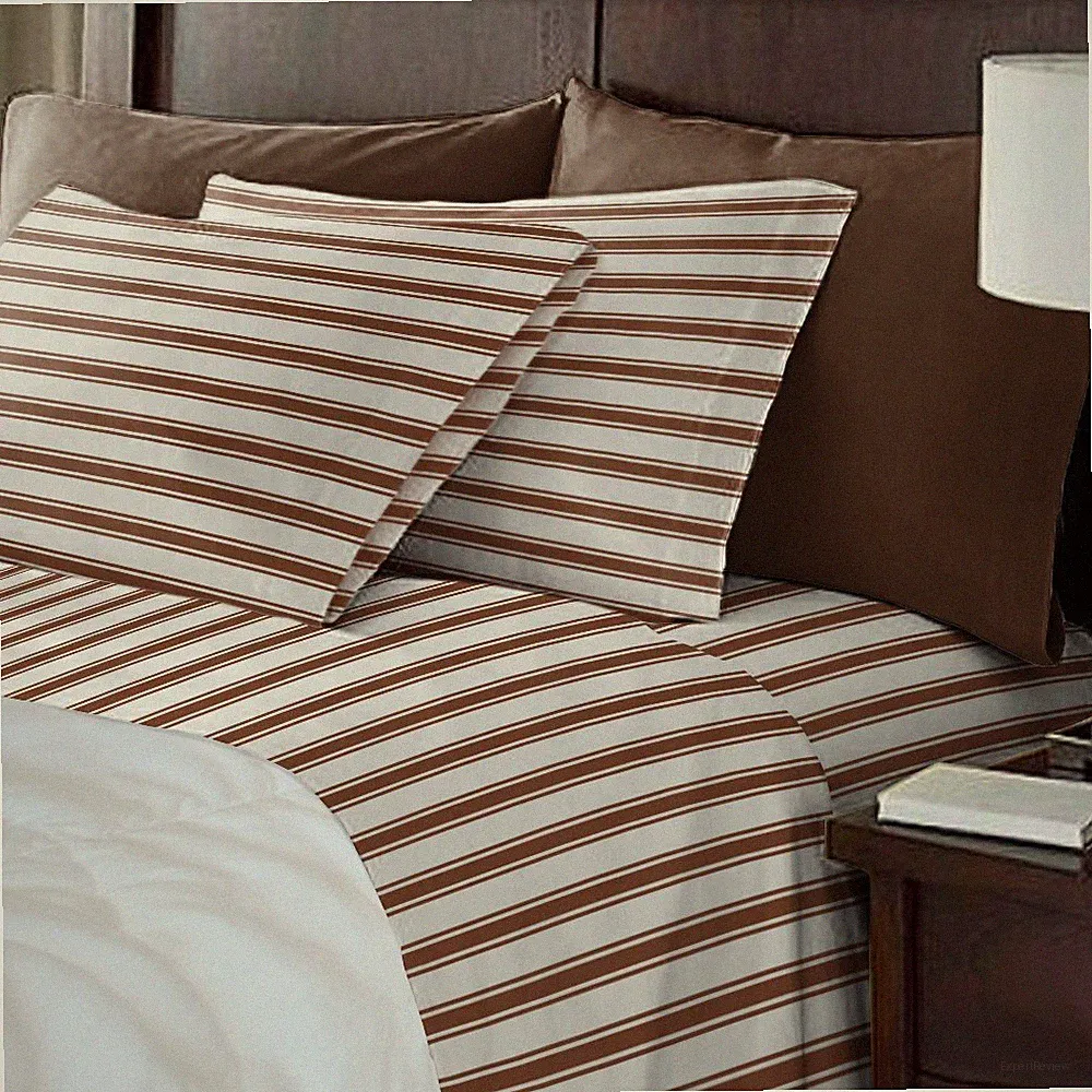 6 PIECE HOTEL LUXURY TREY STRIPE DEEP POCKET SUPER SOFT BED SHEETS SHEET SET