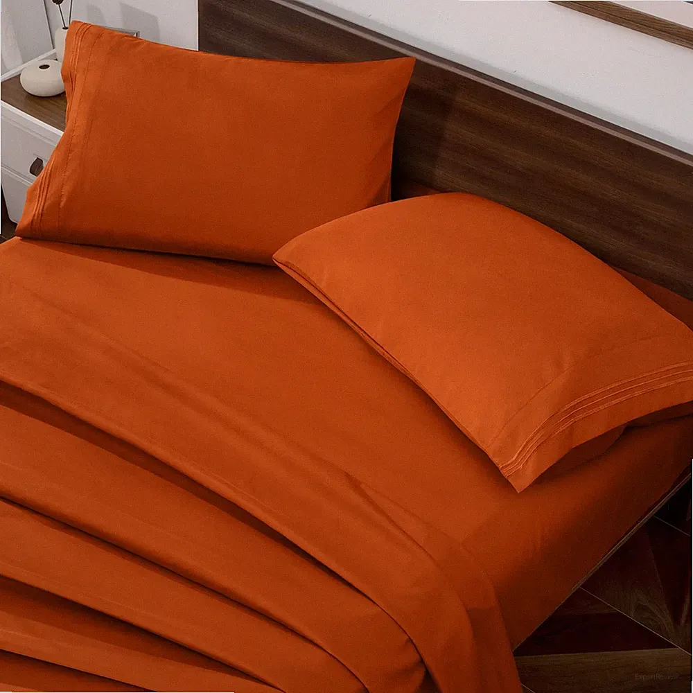 Burnt Orange Queen Size Sheet Set - 4 Piece Hotel Luxury Bedding Sheets & Pil...