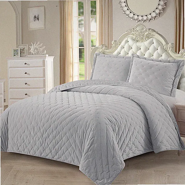Fluffy Velvet Luxurious Super Soft Warm Cozy Embroidered Mini Dot Bedspread Set