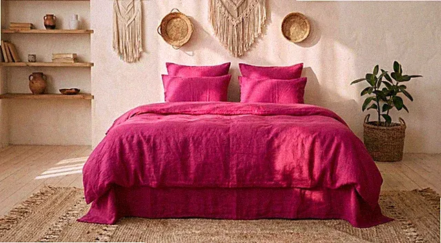 Fuchsia Cotton Bedding Set, Duvet Cover, Comforter Cover, Queen Quilt Cover set