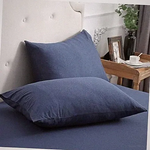 Jersey Knit Pillowcases 100% T-Shirt Cotton Super Queen Heathered Navy Blue