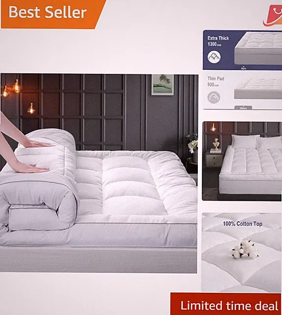 Queen Cotton Mattress Topper 1300GSM Pillow Top Cooling Super Soft Queen Size