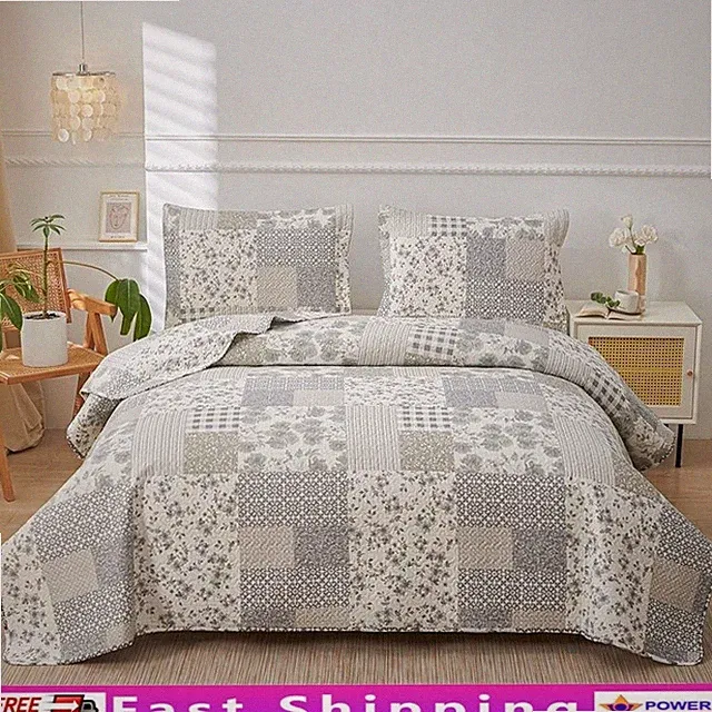 Queen Size Plaid Quilt Set Super Soft Microfiber Bedspread Includes Pillow Shams