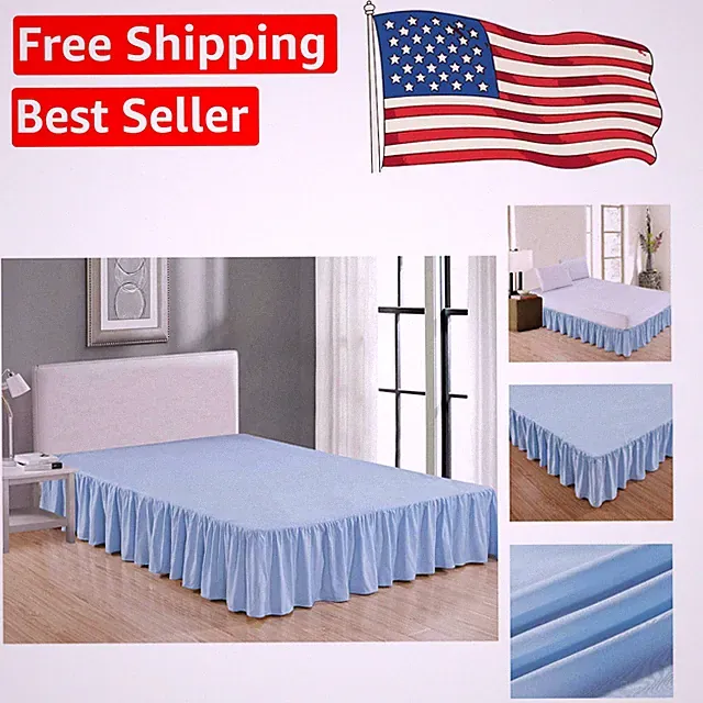 Solid Light Blue Microfiber Gathered Bed Skirt - 14-Inch Drop for Full Beds