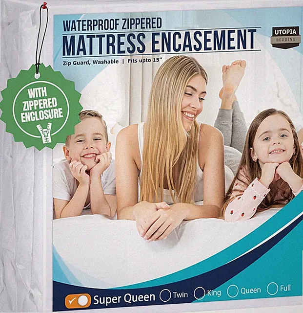Utopia Bedding Waterproof Mattress Protector Super Queen Queen, White